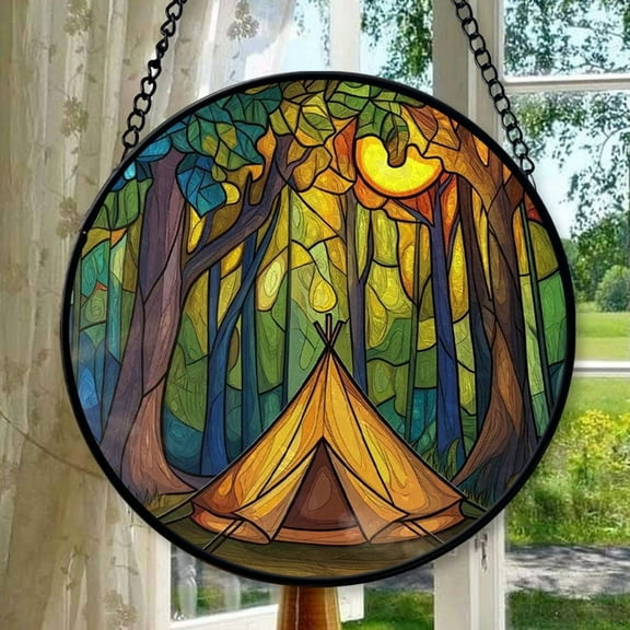 Camping Dream: Stained Glass-Style Christmas Ornament - Made With Real Glass, Stained Glass Ornament 2025, Holiday Decoration, Seasonal Keepsake Gift, Unique Collectible, Window