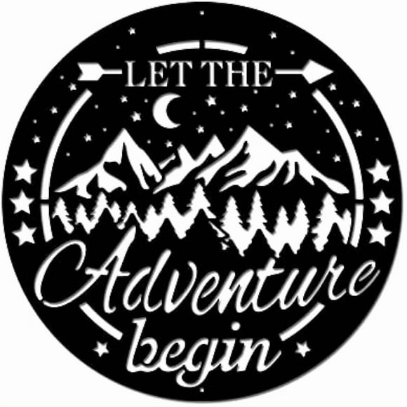 Starry Sky Metal Wall Art Mountain Forest Wall Decor Metal Sculpture Let The Adventure Begin Metal Ornament Wall Hanging Sign for Picnic Outing Garden Home Indoor Outdoor Decoration