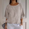 thumbnail image 2 of Plebaso Women's Cotton Linen T-Shirts Ruffle Sleeve Crew Neck Tee Shirts Solid Color Lightweight Tees Tops, 2 of 7