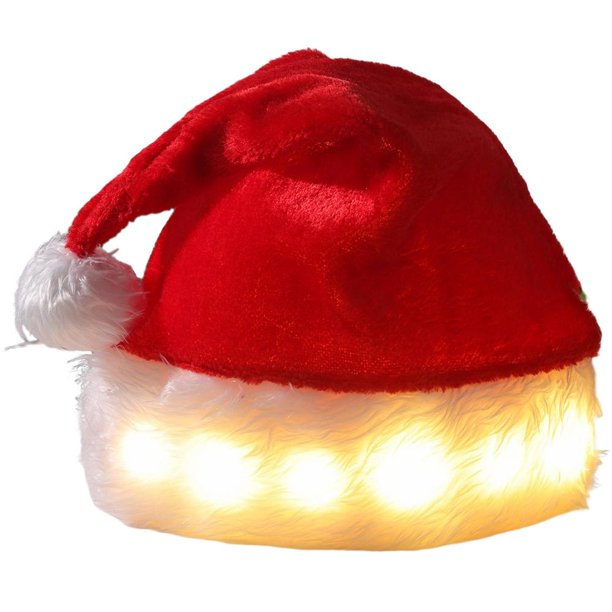 Light Up Santa Hat With White Plush Soft Hat Santa Claus Red Short Hat Merry Christma Decoration Christmas Cap