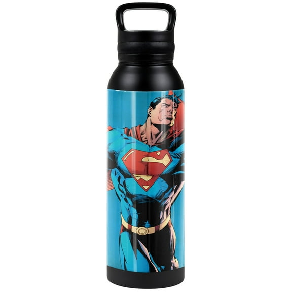 Superman Official Character 24 oz Insulated Canteen Water Bottle, Leak Resistant, Vacuum Insulated Stainless Steel with Loop Cap, Black