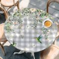 thumbnail image 2 of Watercolor Floral Round Tablecloth, Fitted Table Cover with Elastic for 36"-44" Round Tables, Spring Flowers Birds Plants Gray Plaid Table Cloth Outdoor Indoor Dinning Party Waterproof Tablecloths, 2 of 7
