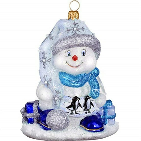 Glitterazzi Penguin Family Snowman Polish Glass Christmas Ornament