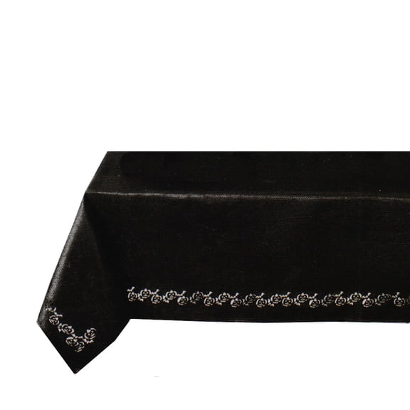 Halloween Black Rectangle Tablecloth 60 x 84 Laser Cut Pumpkin Border Fabric Elrene