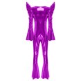 thumbnail image 4 of Moggemol Womens 70s Rave Outfits Shiny Metallic Bell Bottom Alien Jumpsuit Purple S, 4 of 4