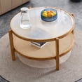 thumbnail image 2 of Modern simple circular double-layer solid wood tea table rattan woven Chinese side table small round table suitable for living room, dining room and bedroom, 2 of 10