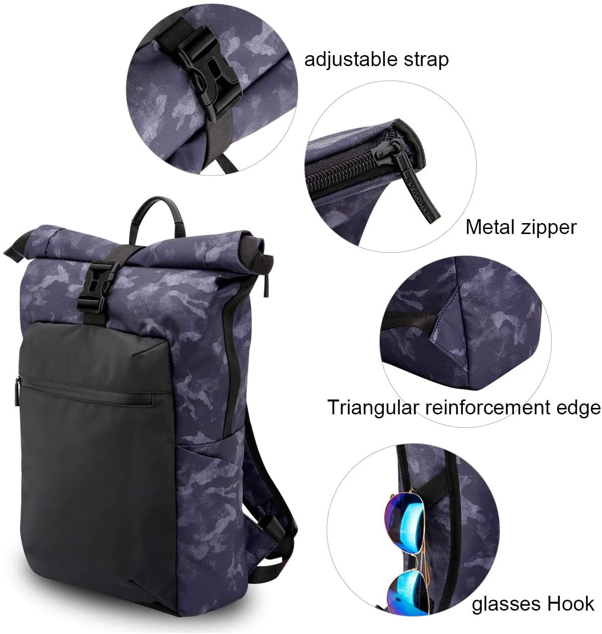 ERAY Roll Top Backpack Waterproof Casual Daypack Lightweight Outdoor Hiking Travel Backpack Day Pack for Women Men Blue