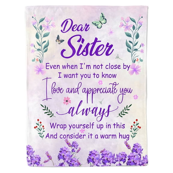 HiiKaa Sister Gifts Blanket,Sister Gifts from Sister,Sister Birthday Gifts,Gifts for Sister,Valentines Gifts for Sister,to My Sister Gifts Throw Blanket 60'' x 50'',Purple