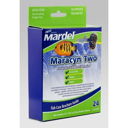 Antibacterial Fish Medication - Mardel Maracyn Two Antibacterial Aquarium Medication Powder - 24 Pack - (24 x 0.021 oz Powder Packets)