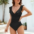 thumbnail image 2 of Zando Ruffled Womens Swimsuits Big V Neck One Piece Swimsuit Women Tummy Control Hot Bathing Suits High Cut Ruched Monokini for Lady Black X-Large, 2 of 6