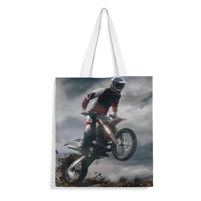 Dirty Motocross Dirt Bike Bolso de tela con estampado de lienzo para mujer, bolsa de compras reutilizable y estética, con cremallera interior, regalo para mujer,40*40cm.