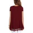 thumbnail image 5 of JWD Women's Tops Short Sleeve Lace Trim O-Neck A Line Tunic Blouse Wine Red-X-Large, 5 of 7