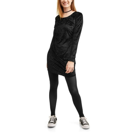 Juniors Long Sleeve Crushed Velvet Tunic Shirt Dress