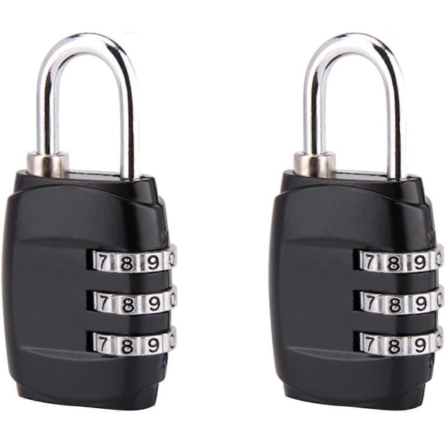 2 Pack Combination Lock, 3 Digit Combination Padlock Set Your own Small Combination Locks for Gym Locker Locks, Suitcase, School, Doors (Black)