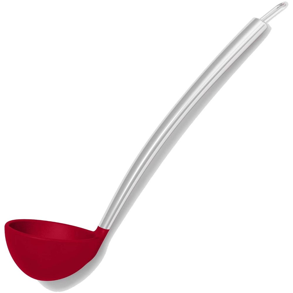 Cooler Kitchen Red Silicone & Stainless Steel 4 Ounce Soup Ladle