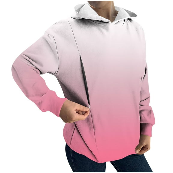 Wdfiry Women Maternity Nursing Sweatshirt Gradient Color Long Sleeve Pullover Sweatshirt Breastfeeding Hoodie Fall Tops