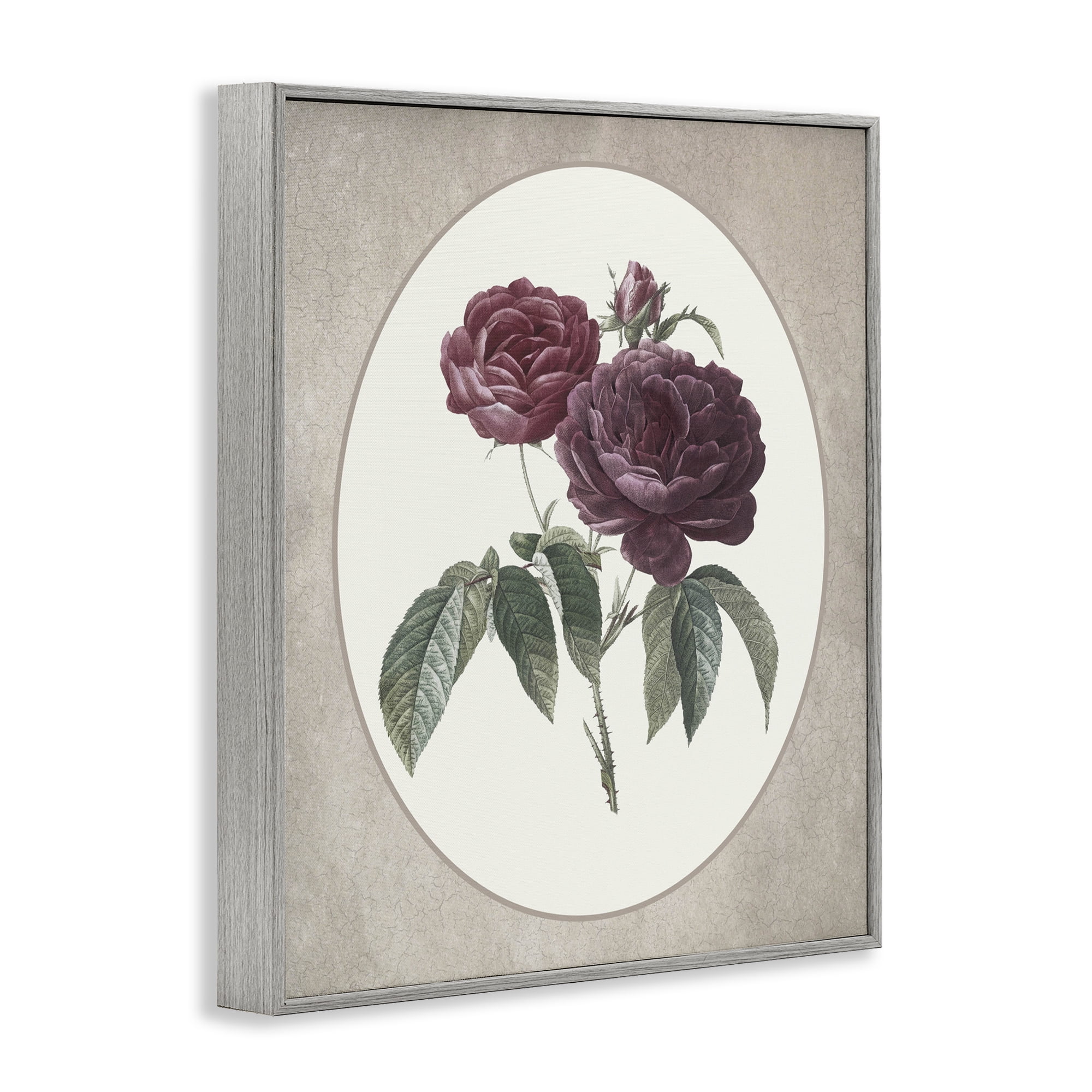 Vintage Blooms within Oval Gray Framed Giclee Art, design by Lettered and Lined
