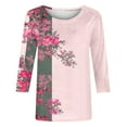 thumbnail image 3 of Hauts pour Femmes Décontractés Imprimés Col Rond Manches Trois-Quarts T-Shirt Manches 3/4 Ample, Hauts Décontractés pour Femmes, 3 of 4