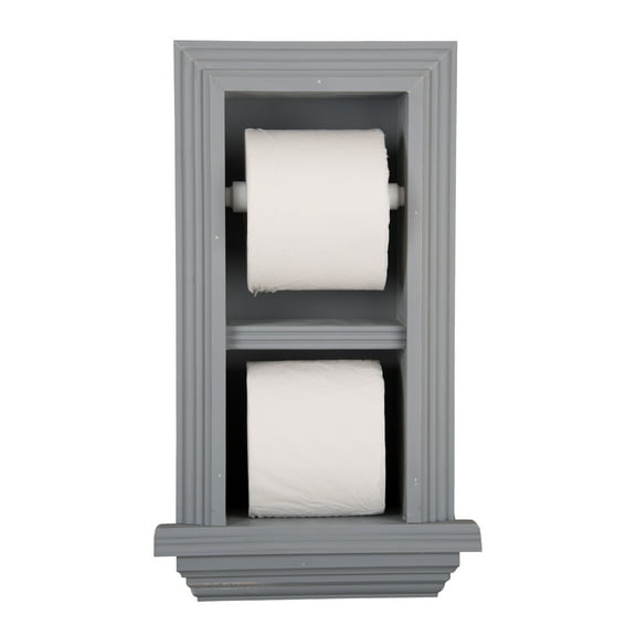 Boreas Recessed Solid Wood Double Toilet Paper Holder 7 x 14.5 - Primed Gray