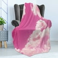thumbnail image 4 of Coral Soft Flannel Fleece Throw Blanket, Pink Sky with Clouds Conceptual Airy Fantasy Dream Soft Spring Sunset, Cozy Plush for Indoor and Outdoor Use, 60" x 80", Pale Coral Pink, by Ambesonne, 4 of 5