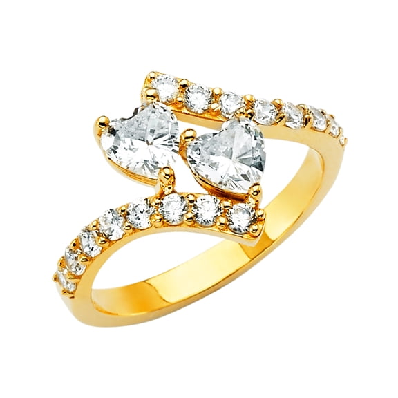 Wellingsale Ladies Solid 14k Yellow Gold Polished CZ Cubic Zirconia Engagement Ring - Size 4