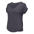 thumbnail image 5 of Women's Pocket V-Neck Tee - Summer Basic Casual T-Shirt, Loose Fit Comfortable Solid Color Top | Yubnlvae (Dark Gray | L), 5 of 9