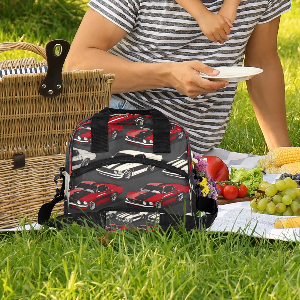 Herdesigns Cool Cars Insulated Lunch Bag for Women Men Adults Large Reusable Lunch Box Leakproof Portable Cooler Tote Bags with Adjustable Shoulder Strap