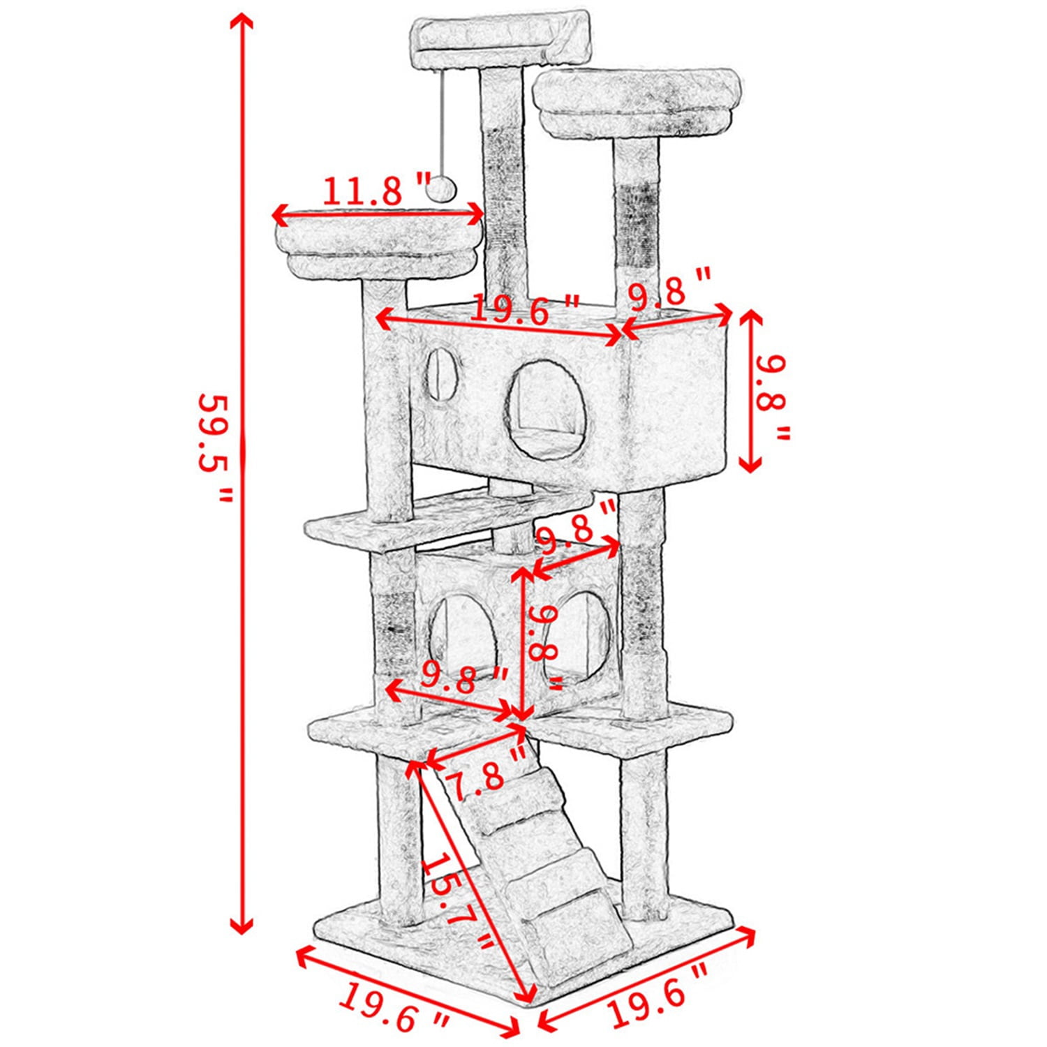 Pefilos 59'' Multi-Level Cat Tower for Large Cats, Cat Tree House for Indoor Cats King Cat Condo, Cat Condo for Multiple Cats, Gray Pefilos 59'' Multi-Level Cat Tower for Large Cats, Cat Tree House for Indoor Cats King Cat Condo, Cat Condo for Multiple Cats, Gray