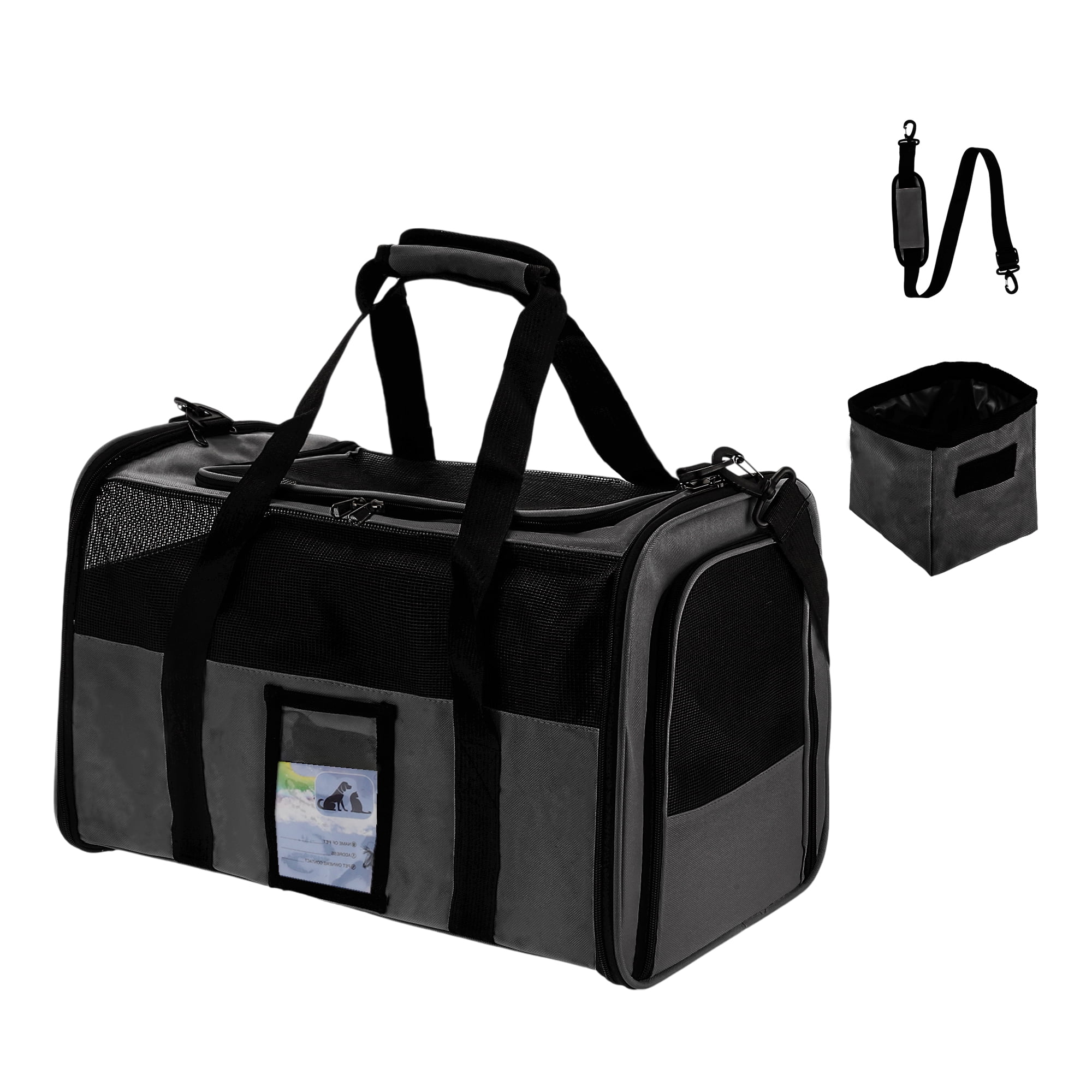 Cat Carrier with Portable Food Bowl Puppy Carrier for Medium Small Cats Dogs Puppies Up to 13 Lbs Black