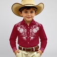 thumbnail image 2 of XAOFW Boys Button Down Shirts Western Cowboy Long Sleeve Lapel Floral Printed Shirt Classic Denim Casual Shirts For Outdoor Play Soft Tops 4-5 Years, 2 of 5