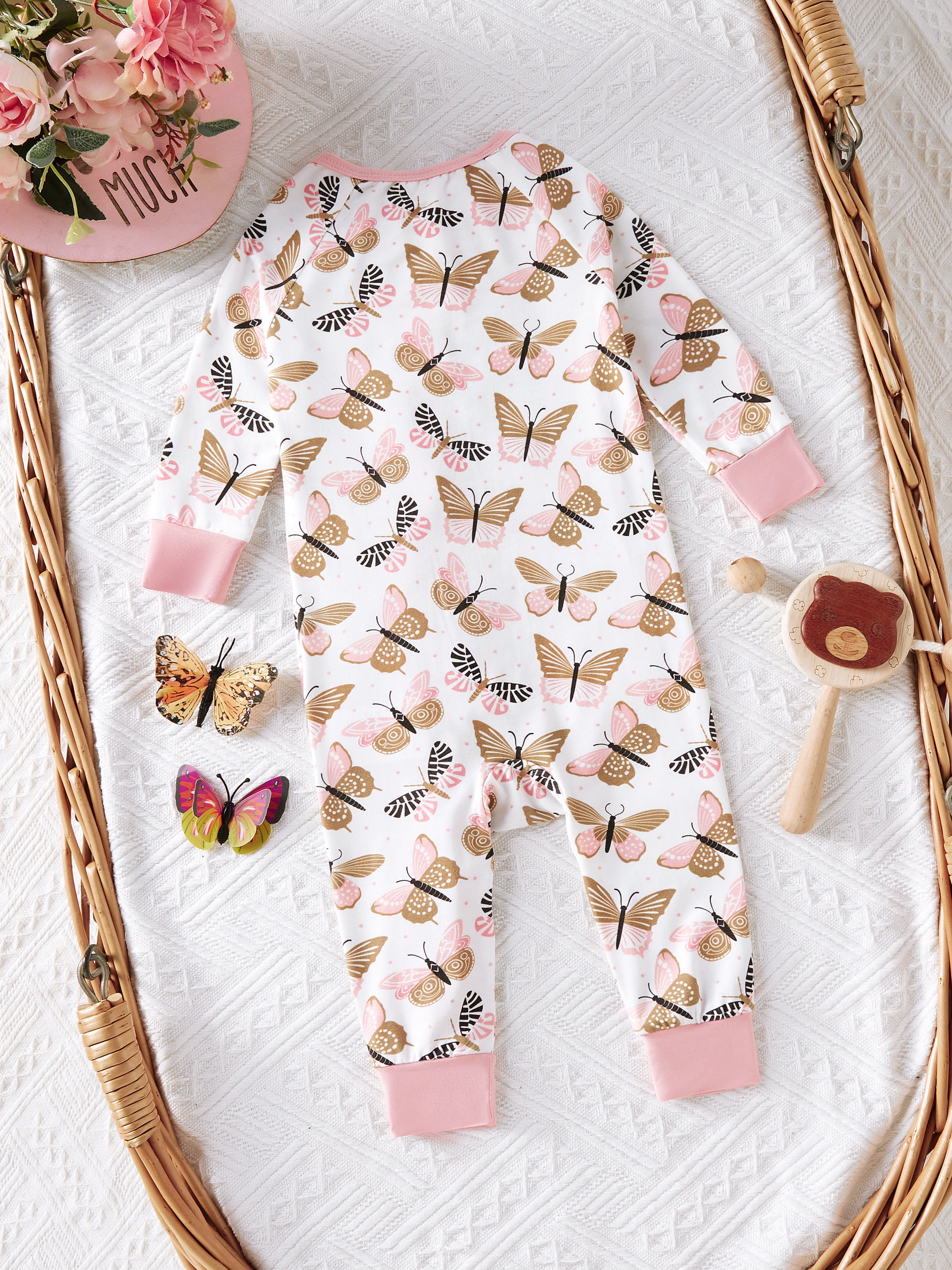 PatPat Baby Girl Pajamas Bamboo Viscose Snug Fit Footless Zipper Sleep N Play Pajamas Gift for Baby Girls