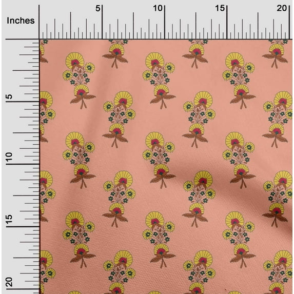 oneOone Viscose Chiffon Fabric Leaves & Floral Block Printed Craft Fabric BTY 42 Inch Wide