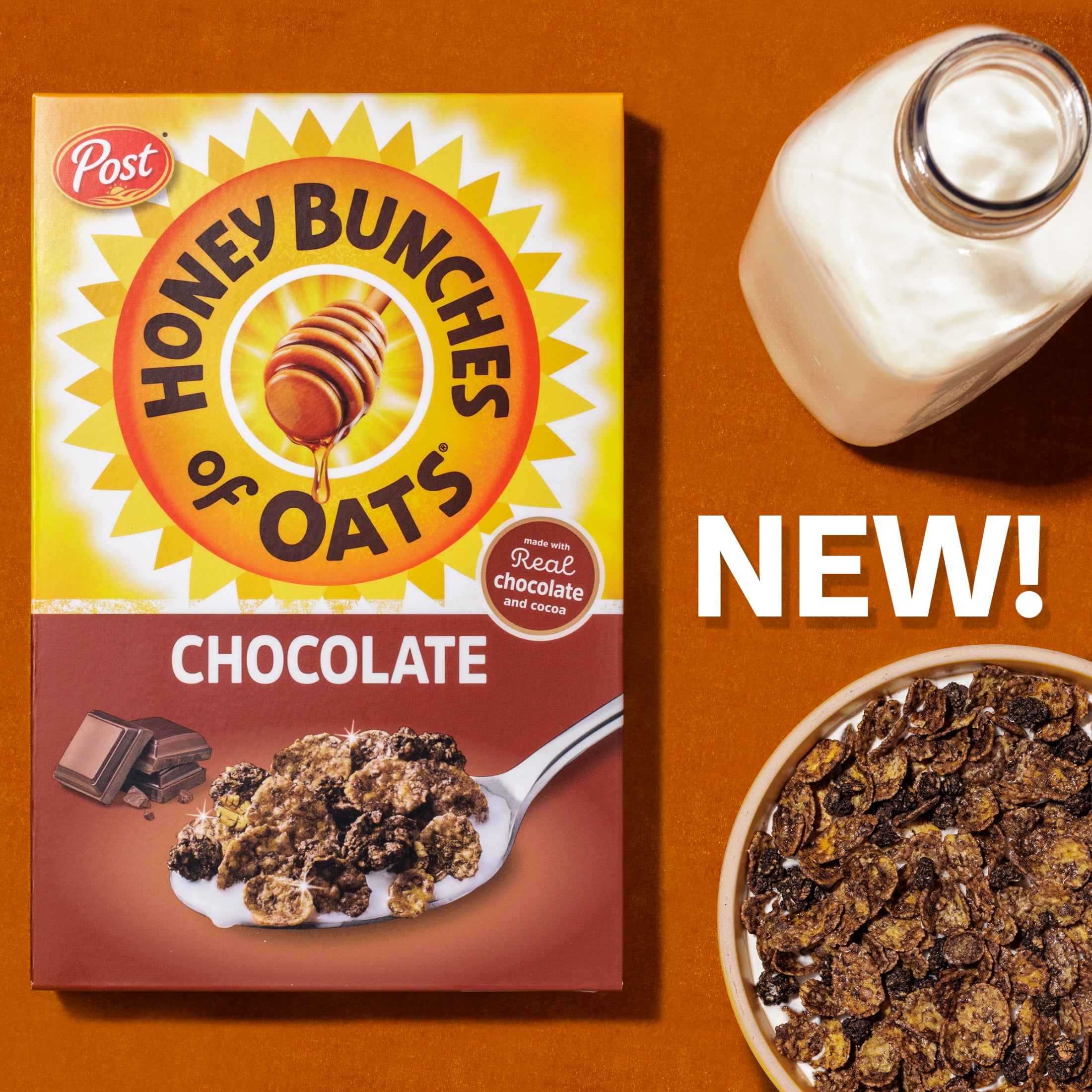 Honey Bunches of Oats Chocolate Breakfast Cereal, Made with Whole Grain Cereal, 18oz Box