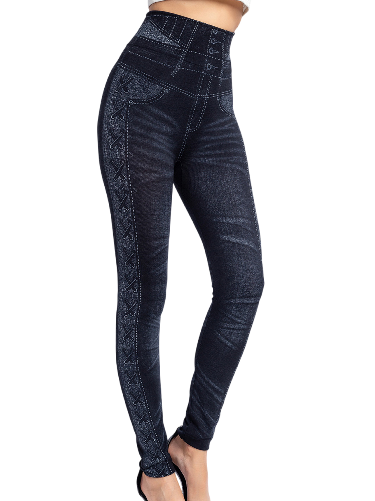 Niuer Women Fake Jeans Tummy Control Look Print Jeggings Butt Lifting Denim Leggings Stretch