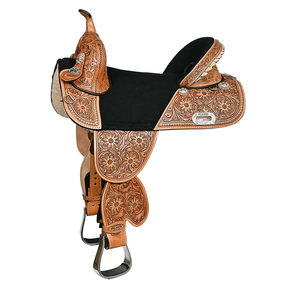 HILASON Western Horse Saddle Treeless Trail Barrel Leather Sun Flower | for Horses