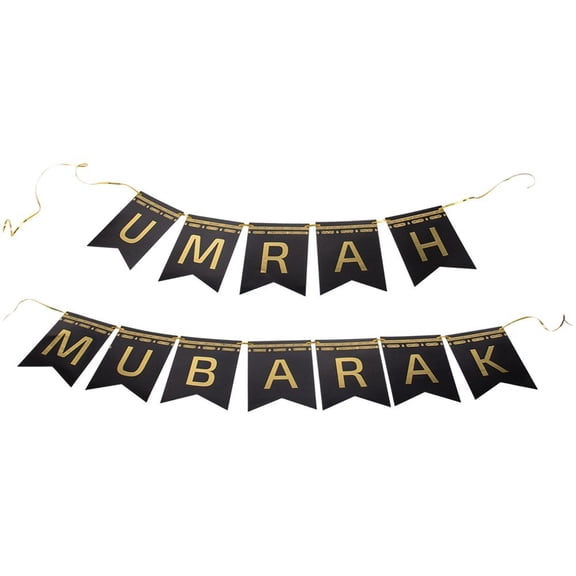 Jiibva 1Set Umrah Mubarak Banner Decoration Muslim Festival Home DIY Decor Eid Mubarak Ramadan Flags Banner Party Supplies