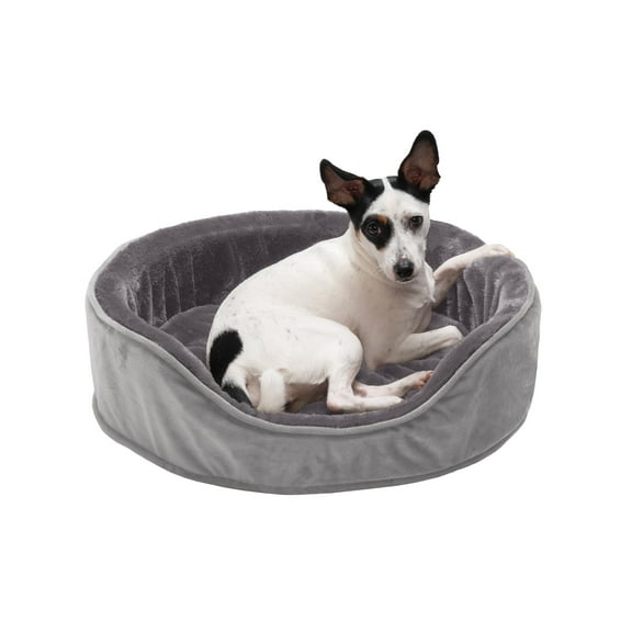 FurHaven Pet Products Plush & Velvet Oval Pet Bed for Dogs & Cats - Smoke Gray, Medium