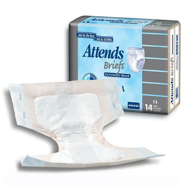 Attends Highly Absorbent Overnight Briefs for Adult Incontinence Care, Large, Unisex (14 Briefs