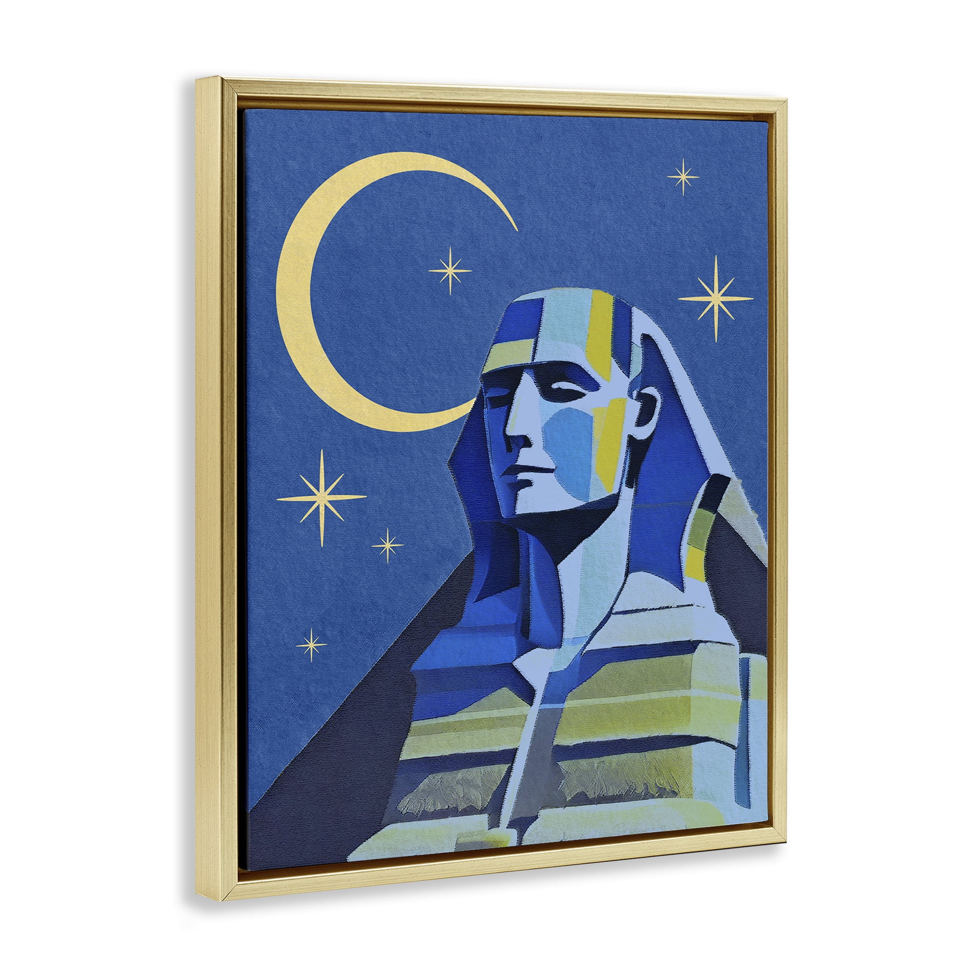 Stupell Industries Sphinx with Moon Buildings & Architecture Painting Gold Floater Framed Canvas Art Print Wall Art, 25 x 31