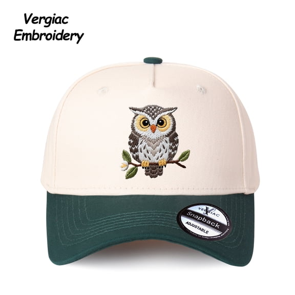 Vergiac Owl Embroidered Spliced Trucker Hat Adjustable Unisex Cap for Travel Vacation Outdoor Daily Wear