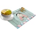 thumbnail image 2 of Placemats Set of 4, Happy Easter Egg Bunny Tails in Hole Rustic Blue Wood Washable Burlap & Cotton Placemats for Kitchen Dining Table Holiday Home Decoration, 2 of 6