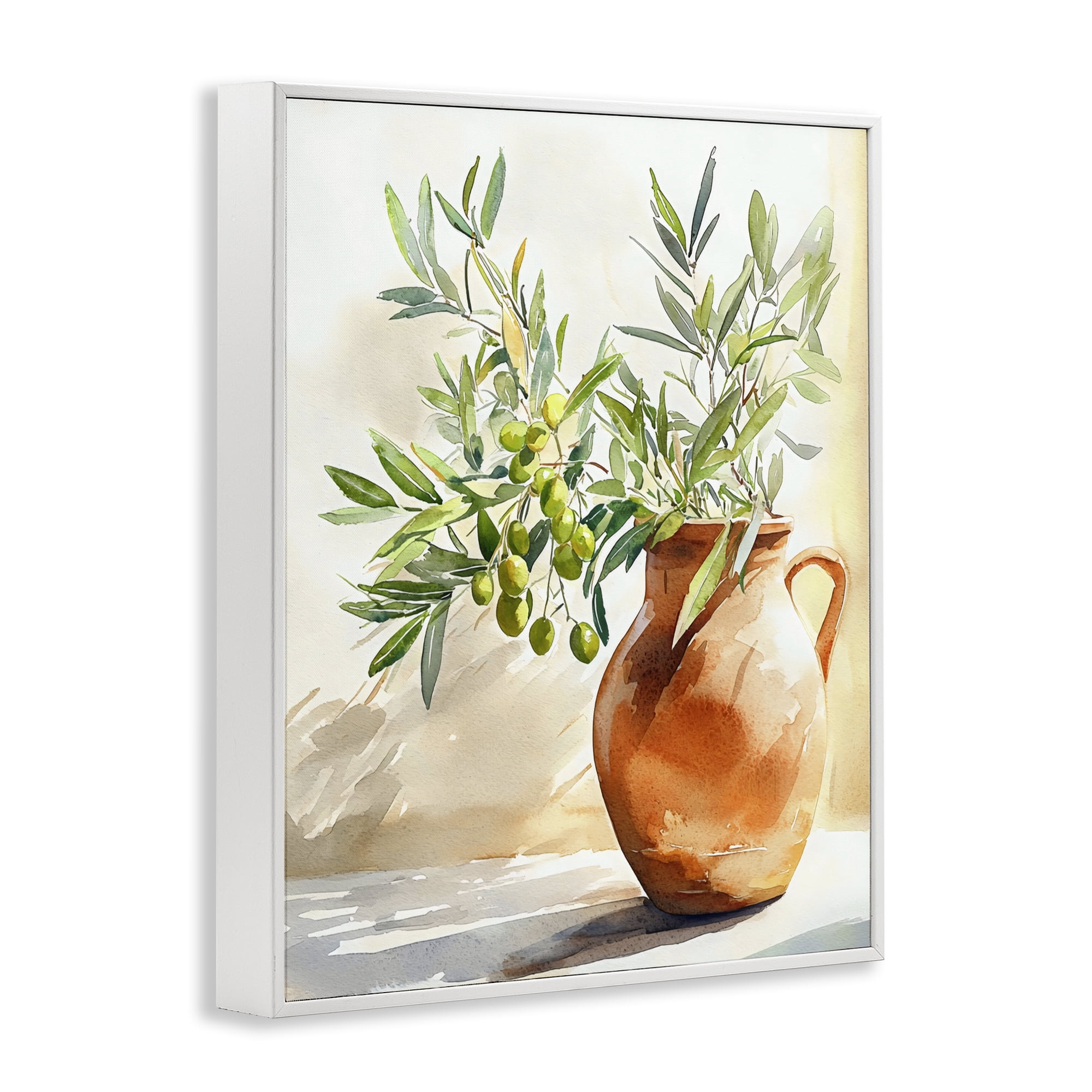Stupell Industries Olive Branch in Terracotta Vase White Framed Giclee Art, design by LSR Design Studio