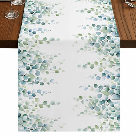 Sage Green Eucalyptus Table Runner 90 Inches Long,Watercolor Botanical Leaves Cotton Linen Table Runners Dresser Scarves,Decorative Fabric Tabletop Scarf Furniture Cover for Home Dinner Party 13"x90"