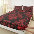 thumbnail image 3 of jejeloiu Rustic Bull Skull Full Size Sheets,Bohemian Exotic Style Bed Sheets,Red Victorian Baroque Flower Sheet Sets For Adult,Ultra Soft Home Decor,4 Pieces, 3 of 7