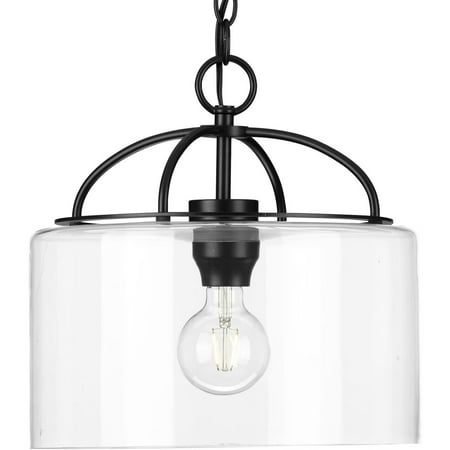 

Leyden Collection One-Light Matte Black and Clear Glass Farmhouse Style Hanging Pendant Light