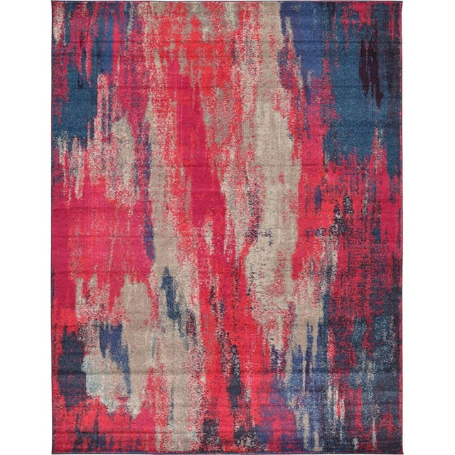 Unique Loom Jardin Abstract Watercolor Rug 10' x 13' Rectangle Magenta/Beige
