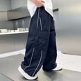 thumbnail image 6 of Vornjynx Kids Boys Cargo Pants High Waist Wide Leg with Pocket Casual Summer Outdoor Hiking Pants Navy Size 6, 6 of 8