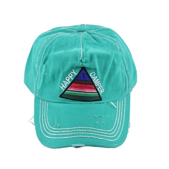 Womens Hat Adjustable Happy Camper Serape Aztec Tepee Baseball Cap Turquoise Blue