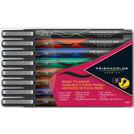 Prismacolor Premier Brush Tip Marker Set, 8-Colors, Assorted