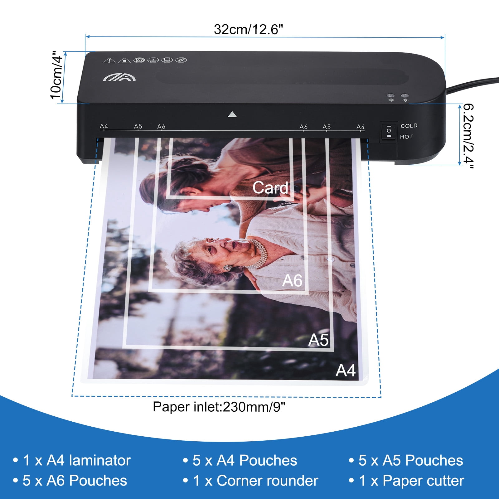 Uxcell A4 Laminator Machine 9" Thermal Laminator Quick Warm Up with Laminating Pouches